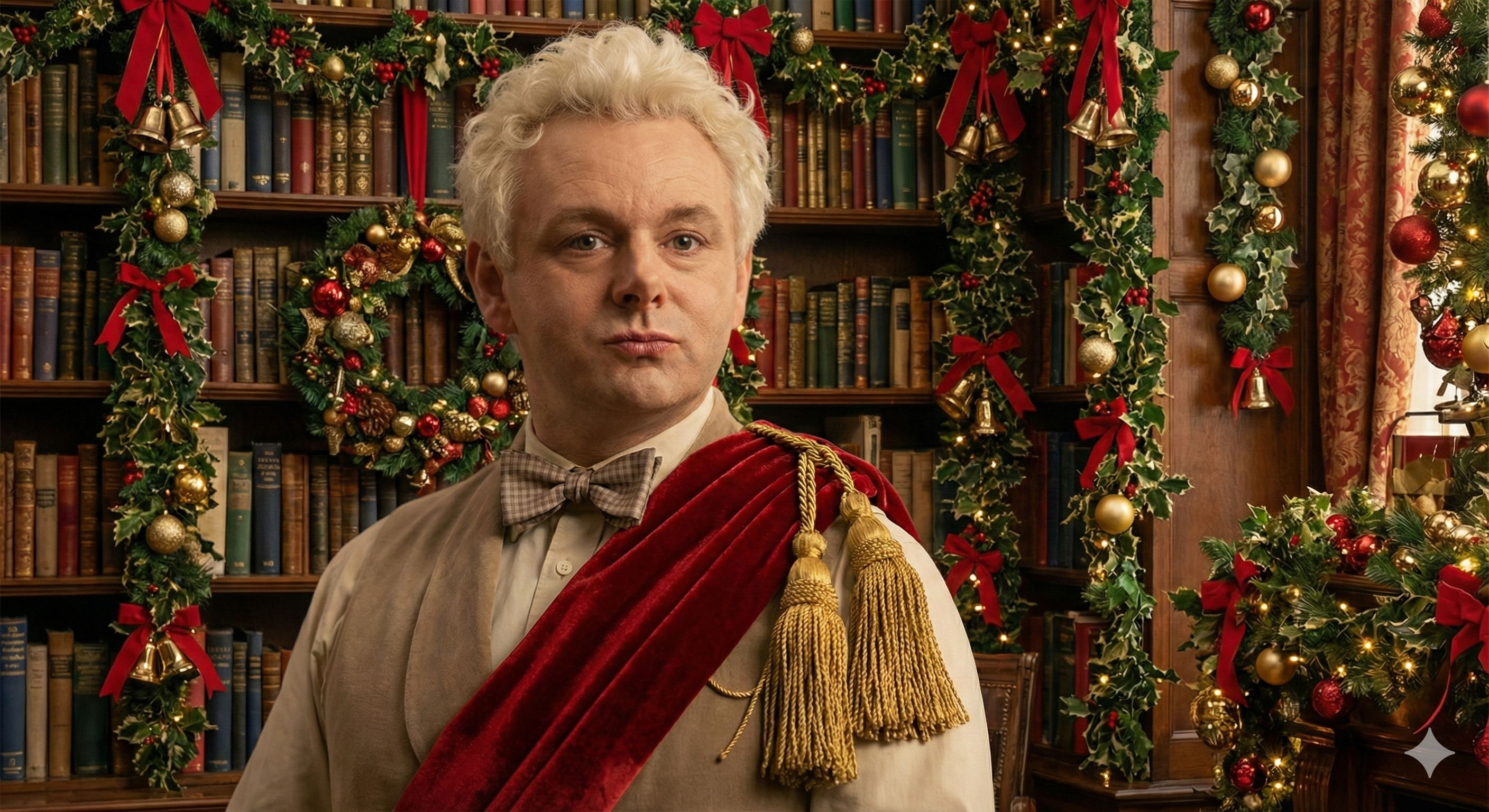 Aziraphale mit rotem Samtband